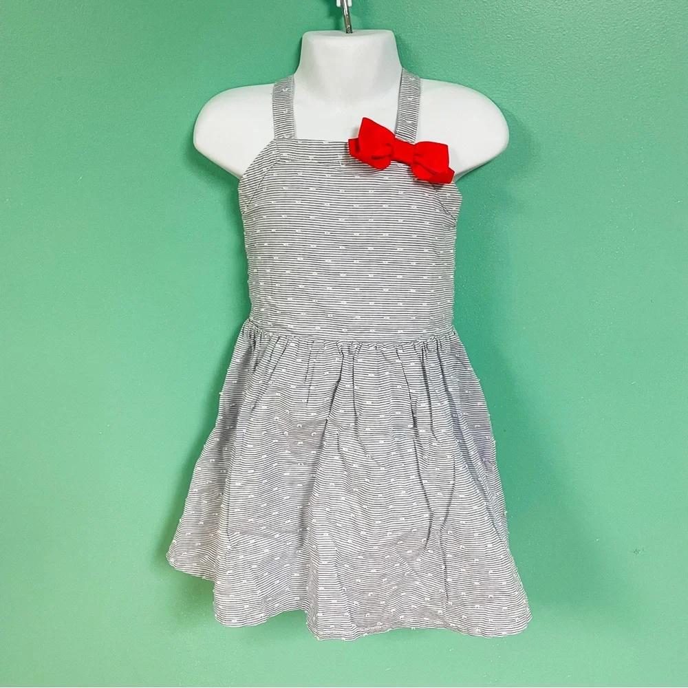 Gymboree Chambray Blue Polka Dot Bow Cross Back Festive Dress Girls Size 4
